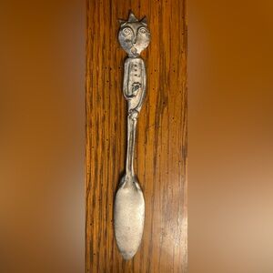 Vintage Pewter Folk Art Knife – Signed OLIV – Spike Hair Man